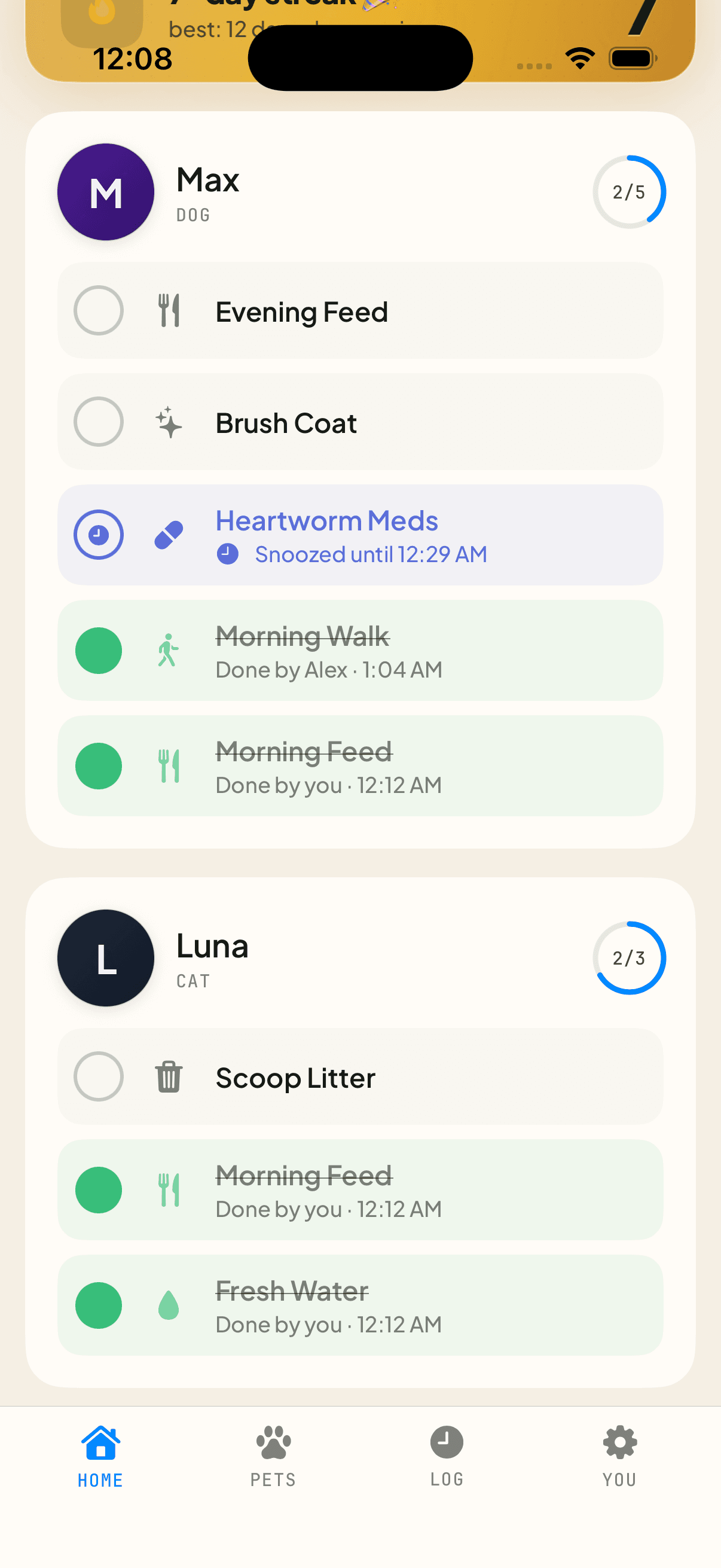 Pawlo task list showing multiple pets